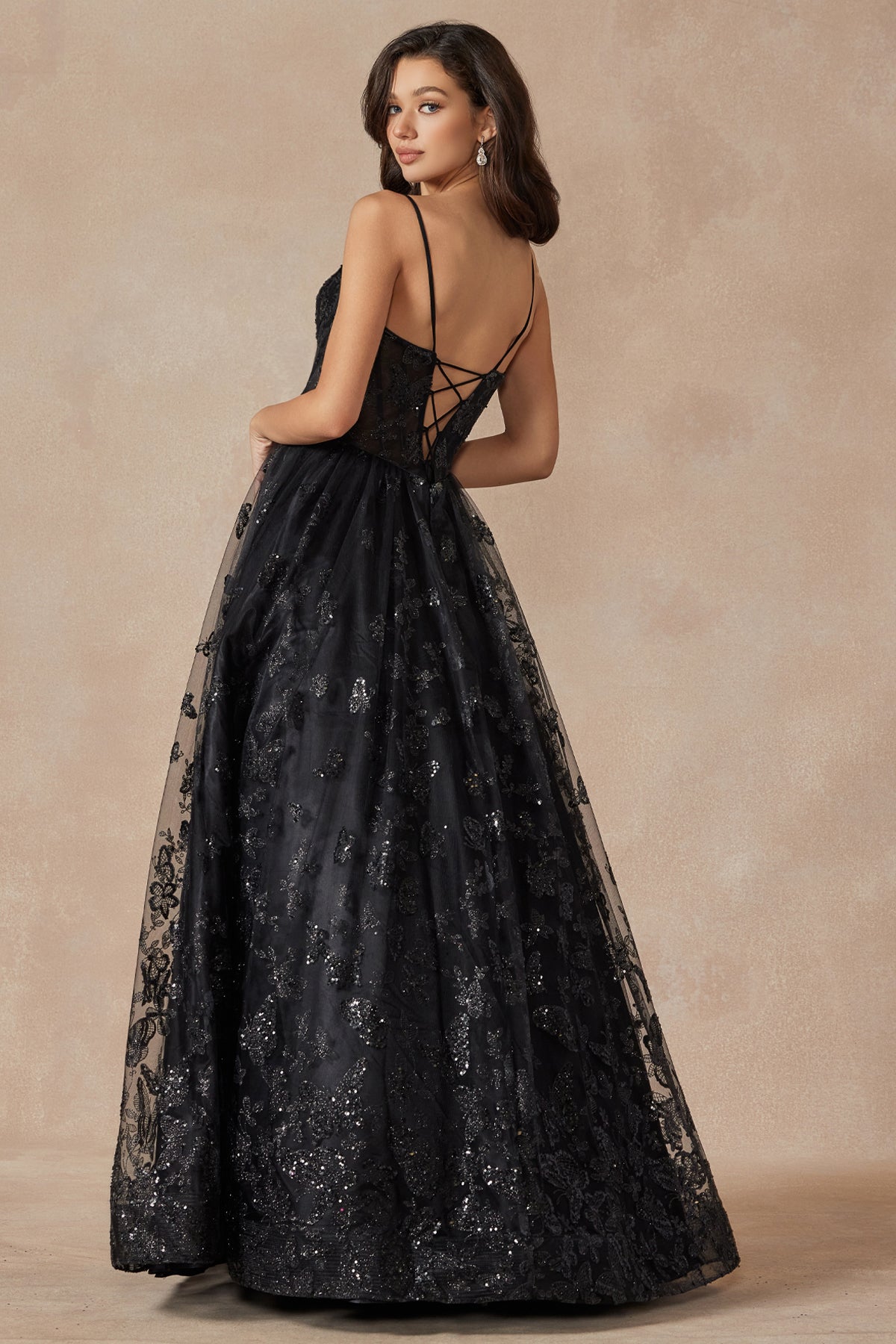 Juliet Black Sequin Gown | Lia Stublla | Long Sleeve Sequin Gown | High St.  Hire